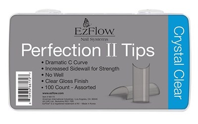 EzFlow Perfection II Crystal Clear Nail Tips, 100 шт. - прозрачные типсы без контактной зоны, ассорти №1-10 - фото 21092