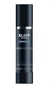 Гель для бритья и умывания KLAPP Men Wash & Shave 2 in 1 Foam Gel, 50 мл.